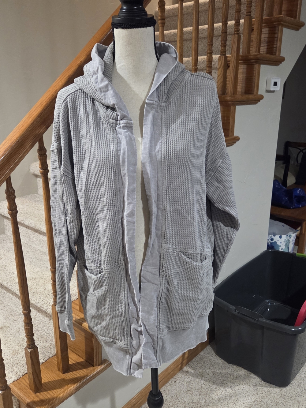 Mono B Light Gray Hooded Waffle Knit Jacket